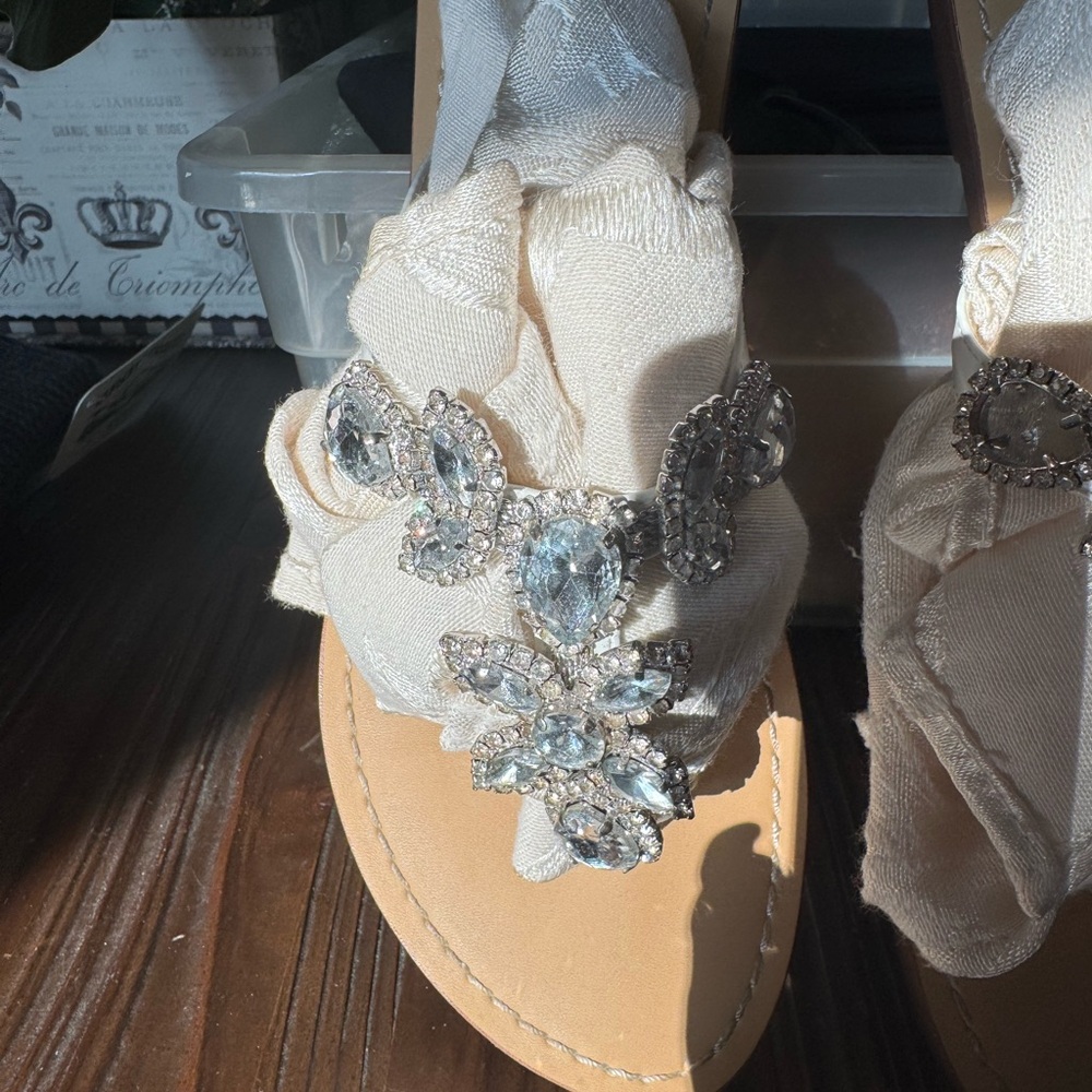 Embellished Cream Sandals - Picture 3 of 4